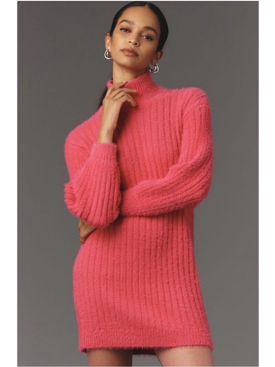Anthropologie Dresses & Skirts - Flat White by Anthropologie Pink Ribbed Sweater Dress size M Preppy Soft